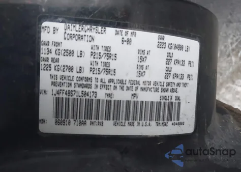 2001 Jeep Cherokee Sport from USA, damaged, VIN 1J4FF48S71L504173